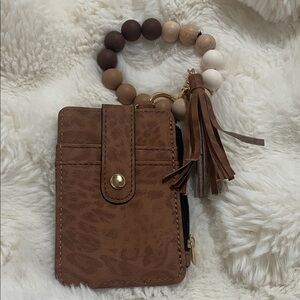 Brown Leather Card Holder with Tassel